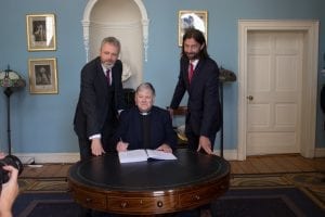 Signing Contracts for the restoration of the roof in Saint Patrick's Cathedral